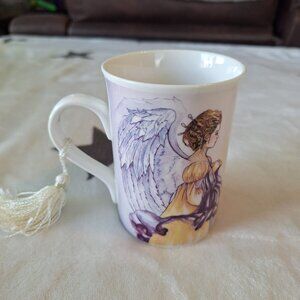 2011‎ Angel Star Coffee Mug Ceramic Porcelain Purple Flowers Fantasy Cup Tea